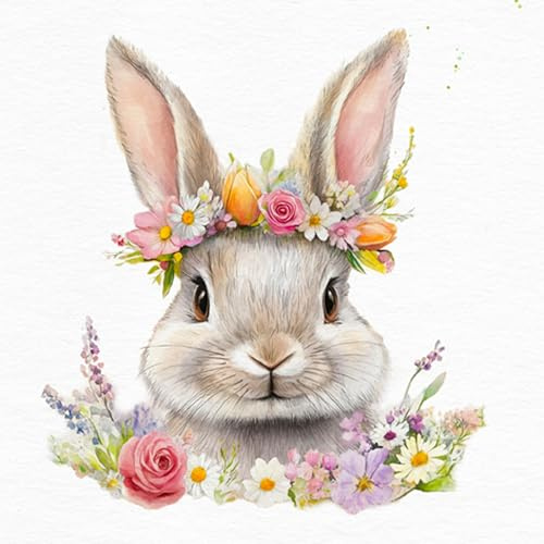 Servietten Papier 33x33cm 3-lagig 20 Stück - nachhaltig & hochwertig - Einweg Frühlingsservietten mit Hase und Blumenkranz - Papierservietten für Frühling Osterzeit Tischdeko