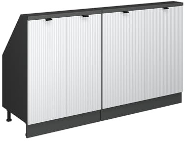 Vicco Küchenschrank für Dachschrägen R-Line, Weiß Riffel, 140 cm 2er Set, geeignet für schräge Wände und Variable Küchenmontage