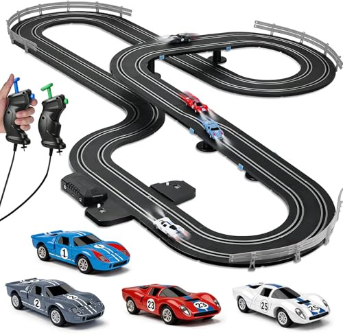 Autorennbahn, Kabellose Rennbahn Spielzeug, Geschenk für Kinder - 02 | 4 Slotcars, Doppelspur Rennstrecke & 2 Handreglern, Interaktives Familienspielzeug