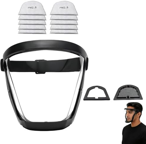 YZDYSHJ Visiera Protettiva Trasparente con 10 Filtro Sostituibile, Maschera Integrale per il Viso Antiappannamento, Protezione Completa da Gocce, Polvere e Spruzzi, Fascia Regolabile