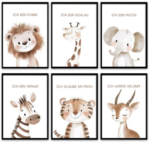 Marvelights 6er Set Poster Kinderzimmer - Bilder Babyzimmer Deko, Kinder Junge I Mädchen (DIN A4 ohne Rahmen) (6 Stück Set - D, A4-21 * 29.7cm)