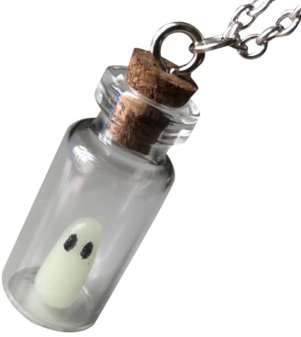 NIYANGLE Glow in Dark Mini Glass Bottle Necklace Pendant with Smooth Edges Lightweight Metal Chain Halloween Gothic Jewelry Accessory for Party