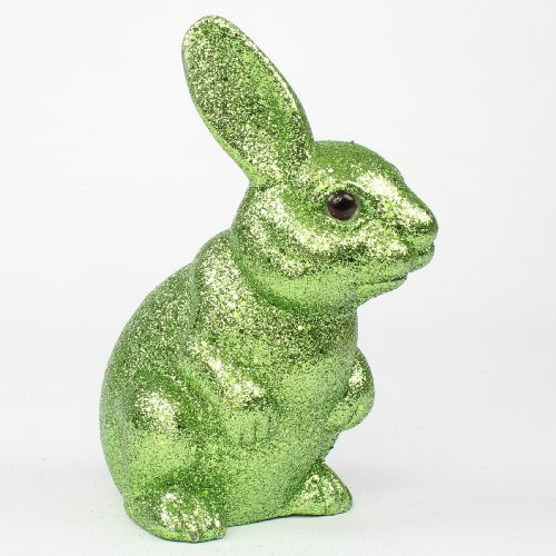Osterhase Hase Ostern Osternest Kunststoff Glitzer Glitter stehend, 15 cm grün