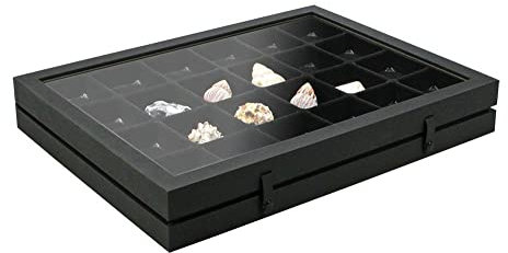 SAFE 5676 Premium-Vitrine Black Edition mit 24 Fächern für Schmuck und Mineralien | 40 x 30 x 5.5 cm