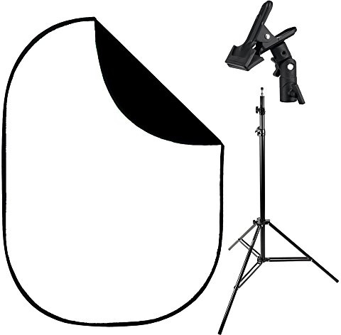 PIXAPRO Collapsible Dual Side Background Board Food Photography Backdrop for Photography Lighting Self Portrait Pop Up Screen Photo Back Drop Stand Kit (1.5x2m Stand Kit, Black/White)
