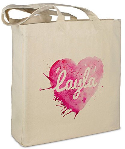 Stofftasche mit Namen Layla - Motiv Painted Heart - Farbe beige - Stoffbeutel, Jutebeutel, Einkaufstasche, Beutel