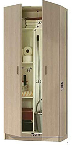 HABITMOBEL Armario de 180cm Alto Auxiliar Cocina o escobero (bisagras metálicas) Acabado Roble