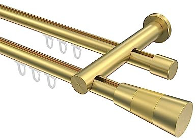 Interdeco Gardinenstangen mit Innenlauf Messing Optik 20 mm Ø zweiläufig Platon Tanara, 360 cm