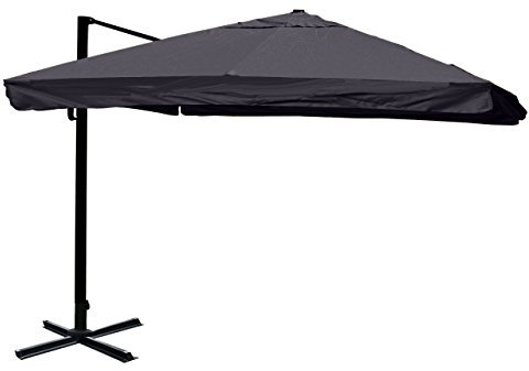 Mendler Gastronomie-Ampelschirm HWC-A96, 3x3m (Ø4,24m) Polyester Alu/Stahl 23kg Flap - anthrazit