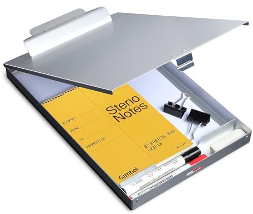 Metall-Klemmbrett mit Aufbewahrung, Briefform, Portfolio, Aluminium-Metall-Binder mit hoher Kapazität Clip Posse Box – Oberfläche für Papier in Rechtsgröße, für Büro, Geschäftsleute, Schreibwaren