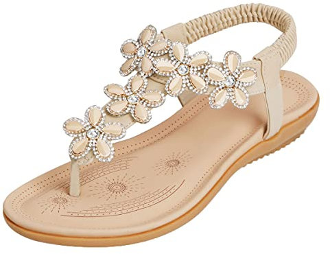 SANMIO Sandales Plates D'été pour Femmes Bohème avec Sangles en T Tongs - Abricot - 42/42.5 EU