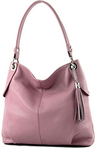 modamoda de T185 Damen Leder Schultertasche Handtasche handmade in Italy, Farbe:Altrosa