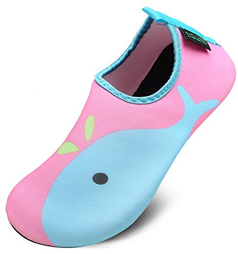 Unisex Kinder Aquaschuhe Schnell Trocknend Schwimmschuhe Breathable Wasserschuhe Beach Shoes,Delphin Rosa,24/25
