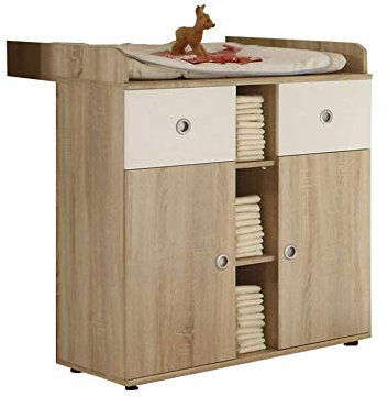 AVANTI TRENDSTORE - Werni - Baby -und Kindermöbel aus Holzdekor, in der Farbe Eiche Sonoma/weiß. (Wickelkommode)