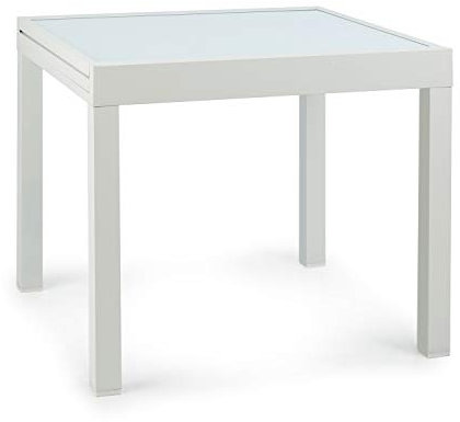 blumfeldt Pamplona Extension - Table de Jardin, Table d'extérieur Extensible, 90x90cm ou 180x83cm, Nettoyage Facile, Jusqu'à 6 Personnes, Verre trempé, Solide Cadre, Blanc