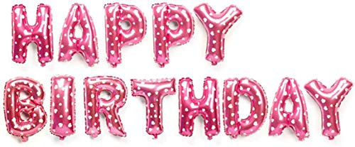 Happy Birthday Balloons Banner Balloon Bunting Party Decoration Self Inflating 16 inch 13 Pcs Letters Foil Balloons,Party Decorations Supplies,Huge 3D Balloon for Party Decoration(Heart Pattern Pink)