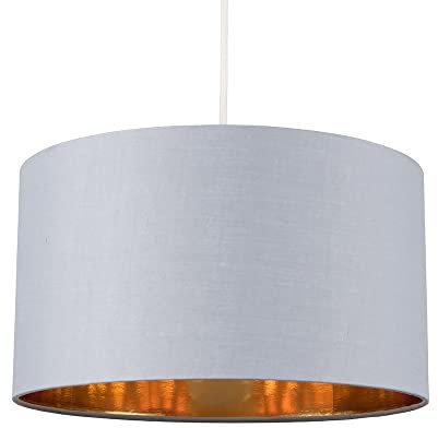MiniSun | Large Modern Grey and Gold Drum Light Shade | Pendant Lights, Home Décor & Improvement Essential