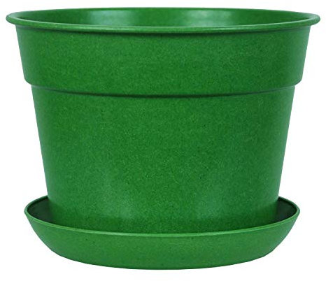 Compostable Plant Pot & Saucer Sets - Set of 5 - Green - 14cm (H) x 19cm (Dia)