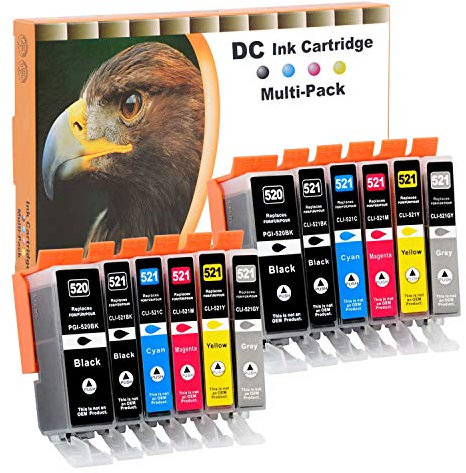 D&C 12x Druckerpatronen Kompatibel für Canon PGI-520 CLI521 für Canon Pixma MP620 Series MP640 Series MP640R MP980 MP990 MX860 MX870 Series IP3600 Series IP4600 Series IP4600X IP4700 MP540 MP550 MP560