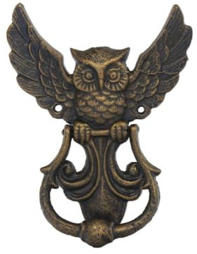 Nostalgischer Türklopfer Eule aus Gusseisen in Bronze-Optik |Türklingel Türglocke Türschelle | Antik Stil | 15,5x19x3 cm (9332)
