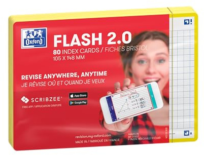 Oxford FLASH 2.0 Karteikarten A6, Lernkarten, 105x148mm, kariert, gelb, 80 Blatt