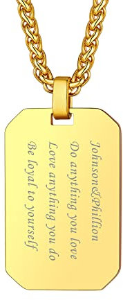 Bandmax Collar Placa militar personalizada para hombre Acero inoxidable/chapado en oro Dog Tag Collar, Dog Tag Personalizado con Texto/Foto (B - Dorado)