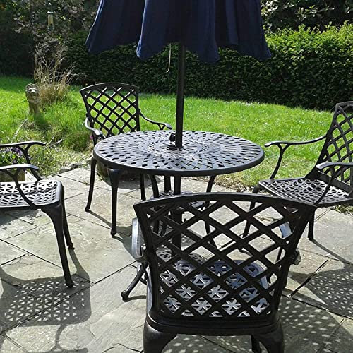 Lazy Susan 88 cm Runder Mia Gartentisch in Antik Bronze mit 4 Emma Stühlen, Ohne Sitzkissen | Nachhaltiges Sandguss-Aluminium | Wetterfest | Rostfrei | Wartungsarm | 3 Jahre Garantie