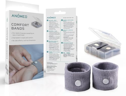 ANOMEO Travel Sickness Wristbands, Anti Nausea Motion Sickness Bands, Nausea Relief for Adults & Kids, Natural Acupressure Relief from Car, Sea, Flying, Trip Sickness (2 Wristbands)
