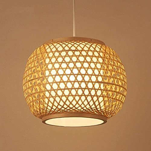 WFZRXFC Natürliche Küche Zimmer Kronleuchter Rund Einfacher Bambus Lampenschirm Woven Wicker Rattan Hängelampe Moderne Schlafzimmer Nachttisch E27 Pendelleuchte Dekoration Beleuchtung Deckenleuchten
