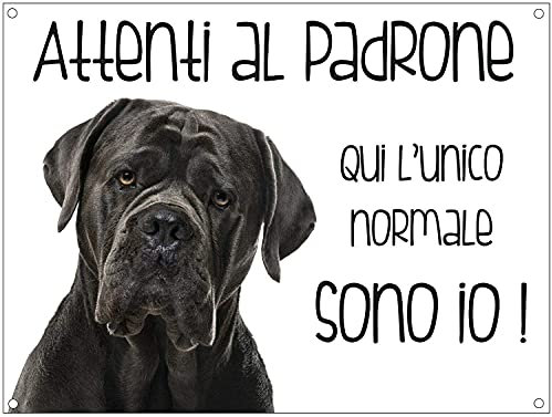 NEW CARTELLO SEGNALETICO - CANE CORSO Attenti al padrone qui l'unico normale sono io - Adesivo Extra Resistente, Pannello in Forex, Pannello In Alluminio (Adesivo 20x31)