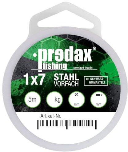 Predax Vorfachmaterial für Hechte & Zander zum Spinnfischen 5m Stahlvorfach für Stinger 1x7 schwarz, Durchmesser/Tragkraft:0.71mm / 20kg