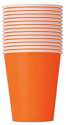 Trimming Shop Lot de 14 gobelets jetables en Carton de qualité supérieure, 266 ML, Orange Citrouille, Vaisselle de fête jetable pour l'intérieur