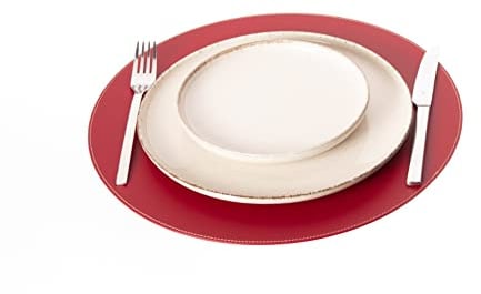 Nikalaz Tischset (1 Stück), Platzset, Platzdecken, Rund 38 cm, Recyceltem Leder (Rot)