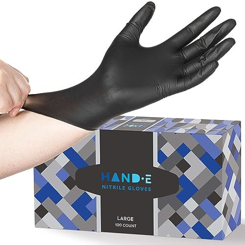Hand-E Touch Disposable Black Nitrile Gloves X Small 100 Count - Heavy Duty 5 Mil Thick Medical Exam Grade, Food Safe Cooking Gloves