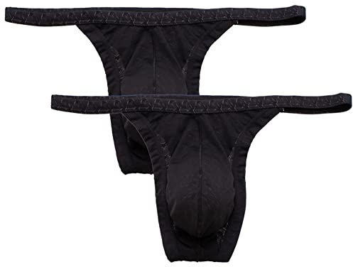 Summer Code String Ficelle en Micro Maille Homme Slip sous-vêtements Respirant en Extensibles Taille Basse G-String, Lot de 2 Noir A, XL