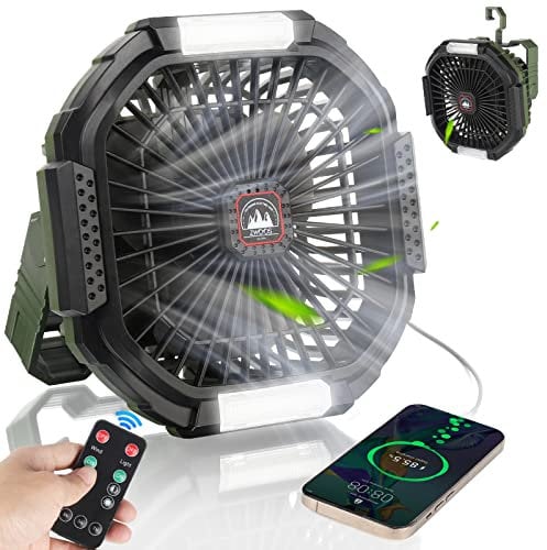ZWOOS Ventilador de Camping USB, Recargable de 10400mAh, Ventilador de Mesa/pared Silencioso con 4 Niveles de Velocidad, Ventilador de Mesa Ajustable con Luz LED para Picnics al Aire Libre, Pesca