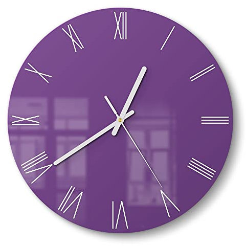 DEQORI Glasuhr | rund Ø 30 cm | Unifarben - Violett | ausgefallene leise Design Uhr aus Glas | Wanduhr für Wohnzimmer & Küche | Moderne Hingucker Uhr für die Wand