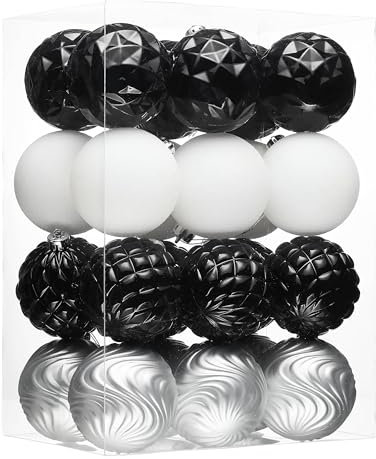 Valery Madelyn Weihnachtsschmuck-Set, 24 Karat schwarz und weiß, bruchsichere Weihnachtsbaumschmuck, 8,9 cm hängende Kugel, Ornamente, Großpackung für Weihnachten, Urlaubsdekoration