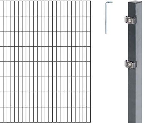 Alberts 655495 Doppelstabmattenzaun als 16 tlg. Zaun-Komplettset | verschiedene Längen und Höhen | kunststoffbeschichtet, anthrazit | Höhe 200 cm | Länge 14 m