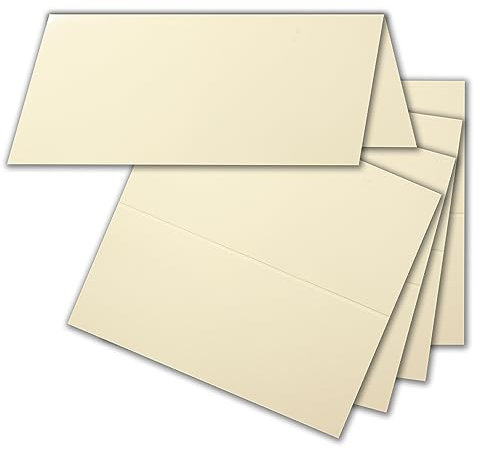 75x Tischkarten in Creme-Elfenbein (Hochglanz) - 4,5 x 10 cm - blanko - Doppel-Karten - als Platzkarten und Namenskarten für Hochzeit und Feste