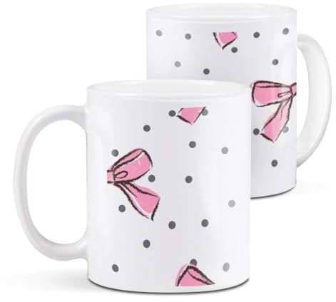 Destination Vinyl Ltd 1 White Ceramic Mug Cup (11oz / 284ml) Cute Pink Bows Pattern Kids Party for Coffee Tea Drinks Kitchen Office #52772