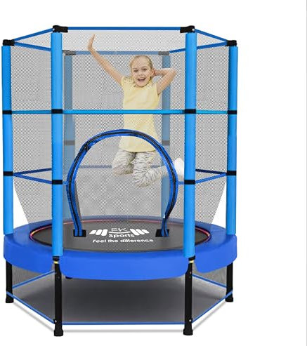 55 Trampoline for Toddlers, Kids with Safety Enclosure Net, Bungee, Anti-Skid Pad & Steel Frame, Indoor & Outdoor Kids Rebounder Trampolines - Mini Trampoline from Age 1 to 11 Kids
