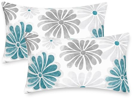 CaliTime Kissenbezüge Kissenhülle Pack von 2 gemütlichem Fleece zweifarbig blühende Blumen Dekorative Kissenbezüge für Couchbett-Sofa Bauernhausdekoration 30cm x 50cm blaugrau dunkelgrau