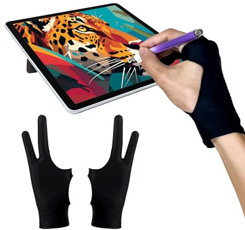 AmberVec Zeichenhandschuh Rechts- und Linkshänder, Palm Rejection Digital Art Handschuh für Tablet iPad, Skizzieren Zeichnen Handschuhe mit zwei Fingern, Geschenke für Animatoren und digitale