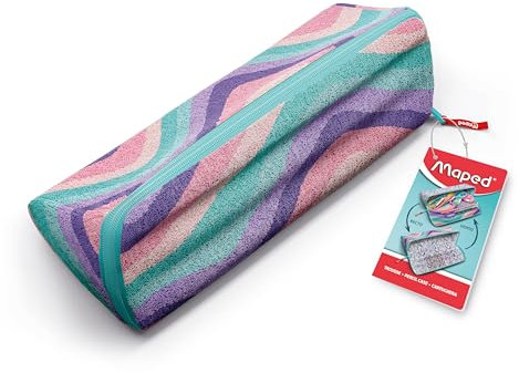 Maped - Federmäppchen, Öffnung XXL, personalisierbar, wendbar, mit 1 Seite zum Ausmalen, große praktische Öffnung, dreieckiges Federmäppchen, 22 x 6 cm, Pastellfarben, weicher Stoff