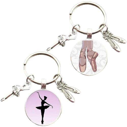 2 stücke Ballett Tänzerin Figur Silhouette Schlüsselbund Schlüsselbund Tasche Anhänger Auto Schlüssel Kette Charme Ballett Mädchen Schlüsselbund Geschenke