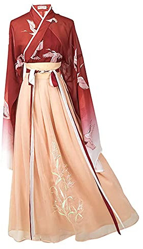 Bkazwe Langarm Hanfu Kleid Damen Traditionelles Chinesisches Kostüm für Frauen - Cosplay Kostümanzug für Bühnenshow-Aufführungen (Rot, M)