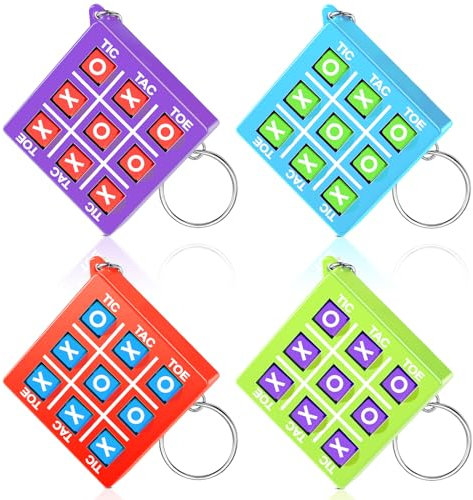 Porte-Clés de Tic Tac Toe pour Enfants de 8 à 12 Ans Porte-Clés en Plastique pour Clip de Sac à Dos Faveurs de Fête d'Anniversaire pour Garçon Fille (Bleu, Violet, Rouge, Vert, 16)