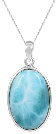 SILCASA Larimar-Edelstein-Anhänger in ovaler Form mit Kette für Frauen, handgefertigter individueller Schmuck, Party-Geschenk für Sie, 4,1 cm