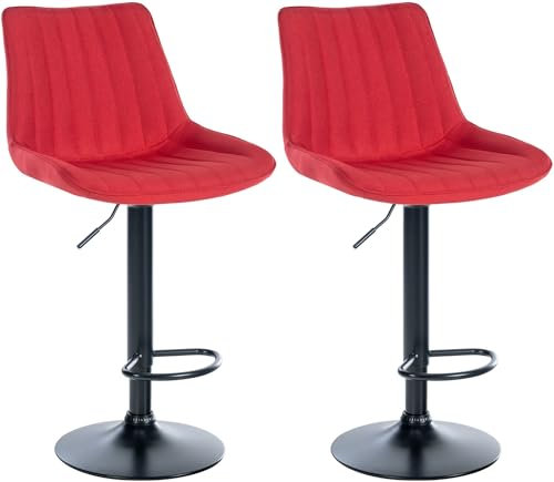 CLP 2er Set Barhocker Toni Stoff I Höhenverstellbarer Barstuhl Mit Metallgestell I Thekenhocker Mit Integrierter Fußstütze, Farbe:rot, Material Gestell:Metall matt Weiss